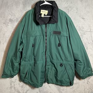 Eddie Bauer Men XXL Green Thinsulate Full Zip Hidden Hood Jacket Coat Heavy Duty